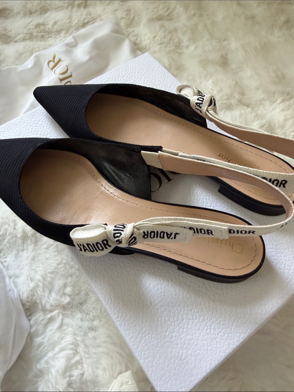 Dior Black Pointed Toe Slingback Flats with J'Adior Strap - Picture 7 of 8